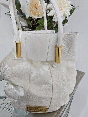 Badgley Mischka White Patent Shoulder Bag with Gold Hardware